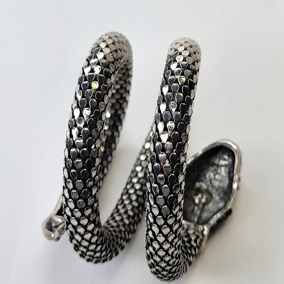 Vintage Mesh Purple Rhinestone 3 Coil Serpent SIlver Snake Bracelet - Picture 7 of 11